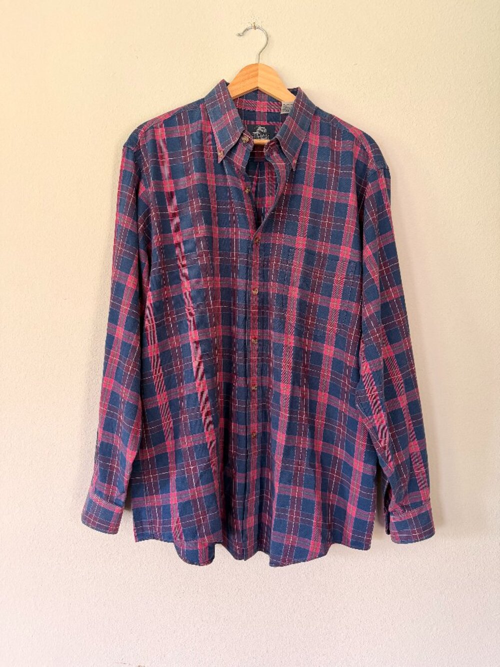Vintage Coachman Clothiers Pink Blue Plaid Shirt L